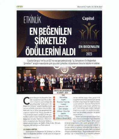 Ekonomist / En Beğenilen Şirketler Ödüllerini Aldı