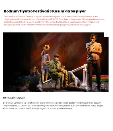 haberturk.com / Bodrum Tiyatro Festivali 3 Kasım'da başlıyor